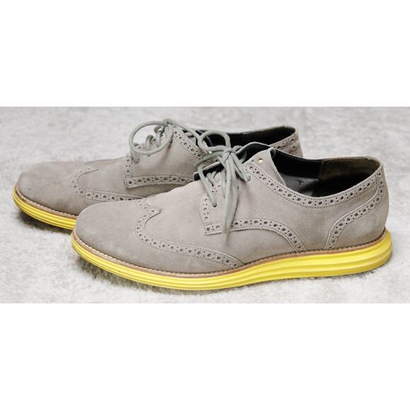 Cole Haan Lunargrand Gray Suede Yellow Sole Wingtip Shoes Mens Size 11 main image 6